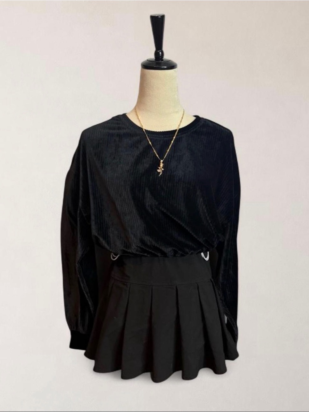 Like an Angel Black Velour Ribbed Long Sleeve Top Size S Y2K Soft Goth